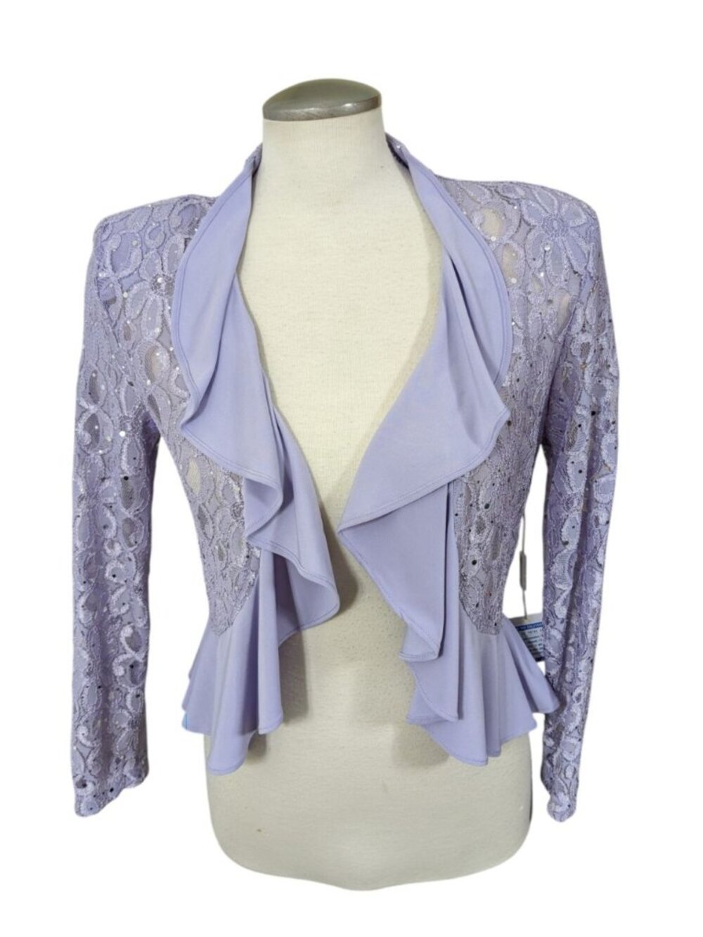 Womens Vintage Sears Ruffle Crop Cardigan Sz 8 Sparkle Floral Lace Shrug Top NEW